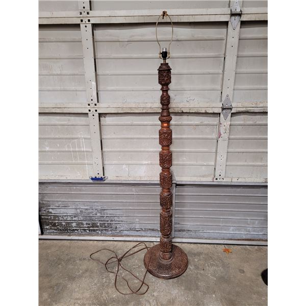 Ornately Carved Wooden Standing Lamp