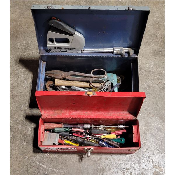 Assorted Tool Lot w/ Metal Tool Boxes (Screwdrivers, Hammer, etc.)