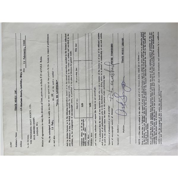 The Who Pete Townshend signed contract