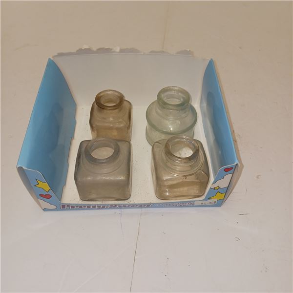 4 Antique Glass Inkwells