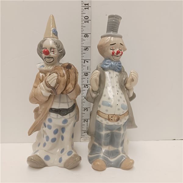 Pair Of Old Porcelain Clown Figures - No Chips Or Cracks