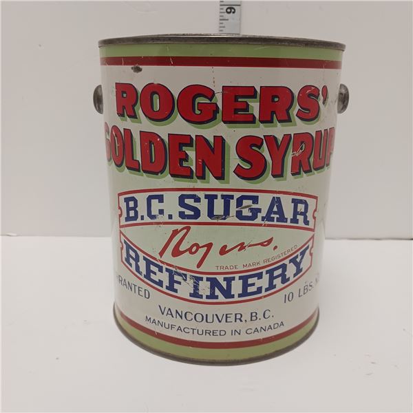 Old Rogers Syrup Tin With Smoke Stack "The B.C Sugar Refining Co Ltd And Mobiloil Can