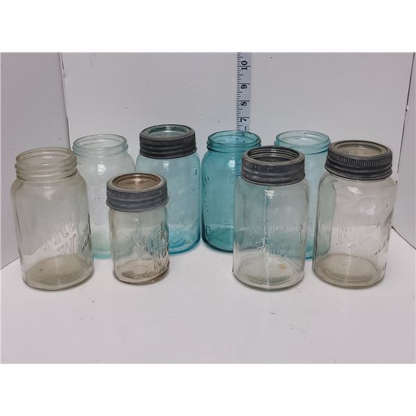 8 Old Canning Jars 4 Aqua Blue And 4 Mid West
