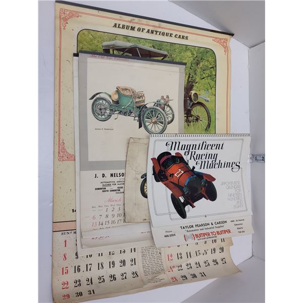 3X 1960'S Automotive Calendars, Shirley Ford 1925 Model T Brochure & 1980 Racing Machines Calendar