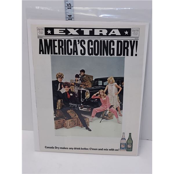 2 Pc 1967 Original Canada Dry Advertising Ready For Framing