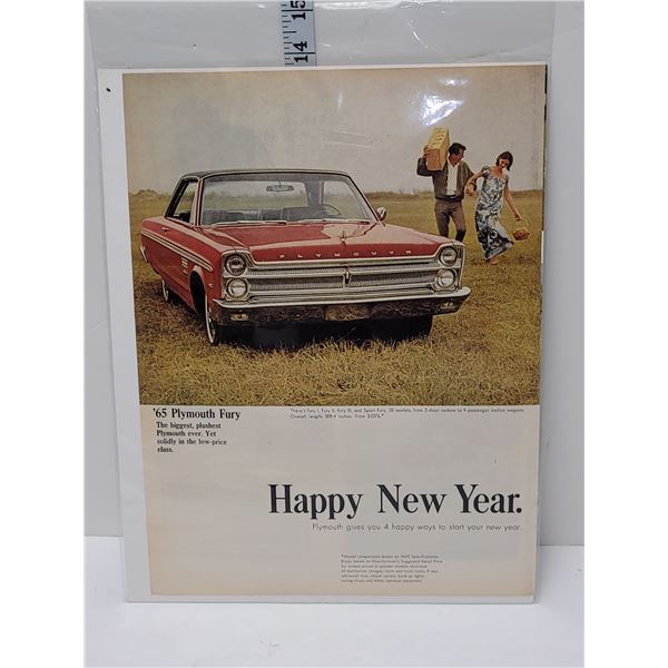 2 Pc '65 Plymouth Original Advertising Ready For Framing