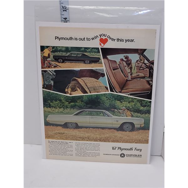 1967 Plymouth Fury Original Advertising Ready For Framing