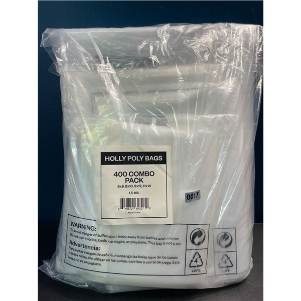 1 Combo Pack of Industrial Strong Clear Poly Bags - Assorted Sizes - 400PCS Included - Brand New