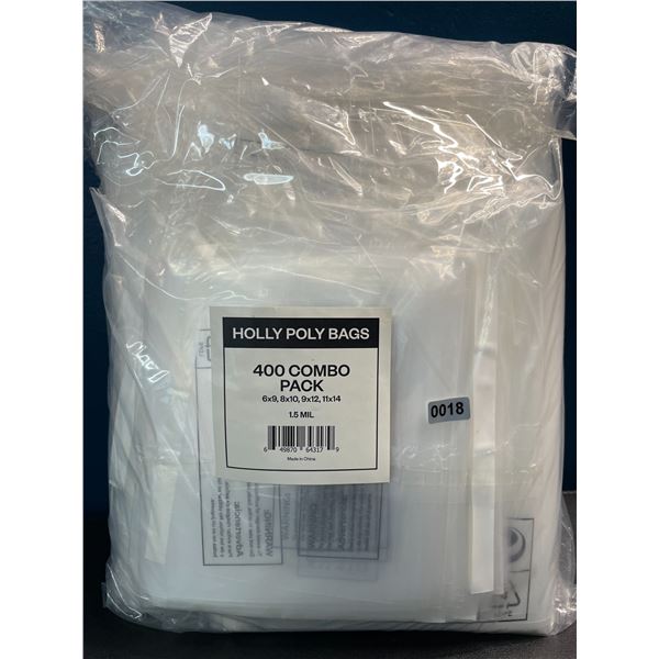 1 Combo Pack of Industrial Strong Clear Poly Bags - Assorted Sizes - 400PCS Included - Brand New