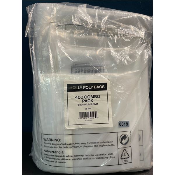 1 Combo Pack of Industrial Strong Clear Poly Bags - Assorted Sizes - 400PCS Included - Brand New