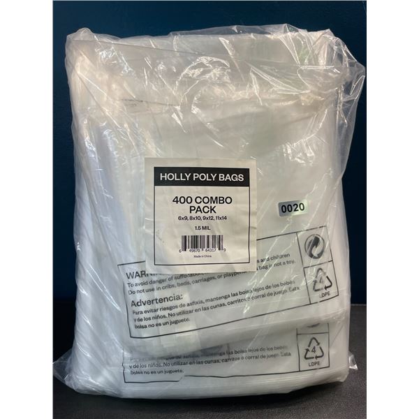 1 Combo Pack of Industrial Strong Clear Poly Bags - Assorted Sizes - 400PCS Included - Brand New