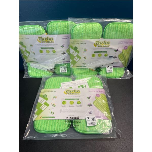 3 Multi-Packs of Turbo Microfiber Mop Replacement Heads - 2 Each/6 Total - New