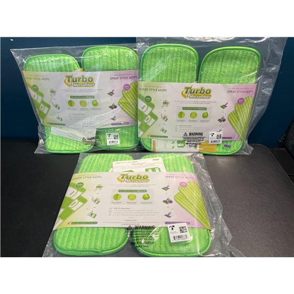 3 Multi-Packs of Turbo Microfiber Mop Replacement Heads - 2 Each/6 Total - New