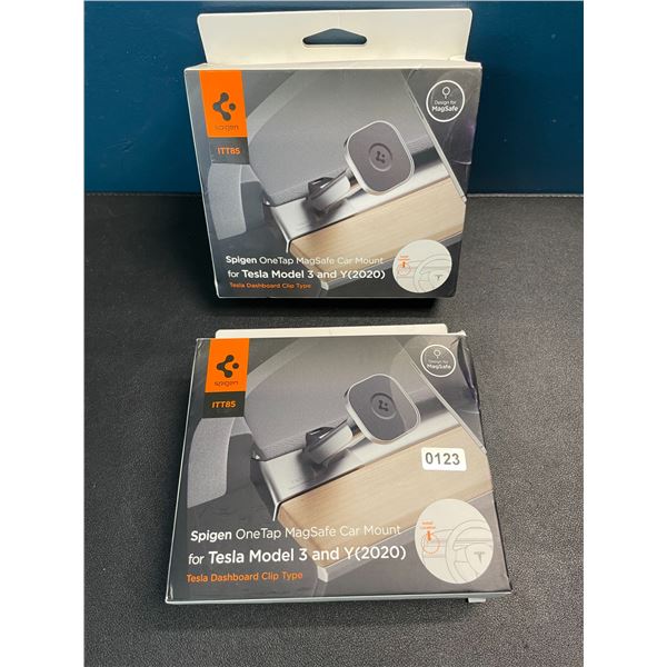 2 Spigen OneTap MagSafe Car Mounts for Tesla Model 3 and Y - New