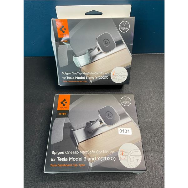 2 Spigen OneTap MagSafe Car Mounts for Tesla Model 3 and Y - New