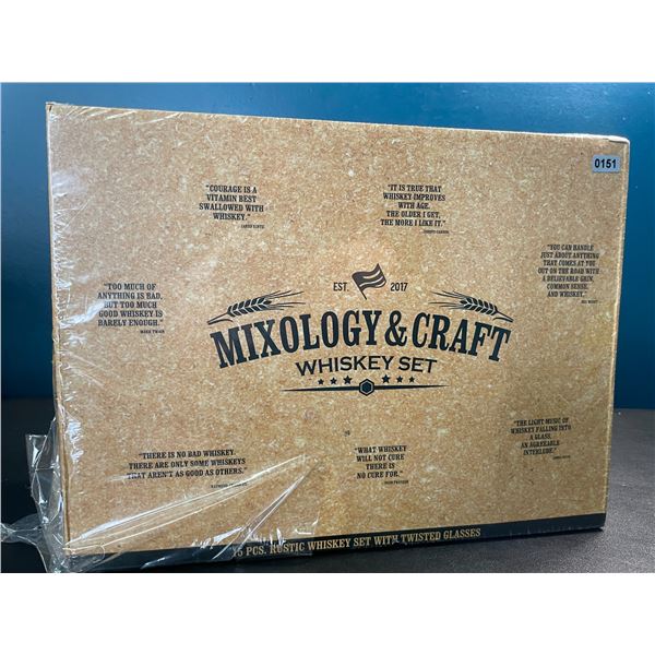 1 Mixology & Craft 15PCS Rustic Whiskey Set with Twisted Glasses - New Sealed!