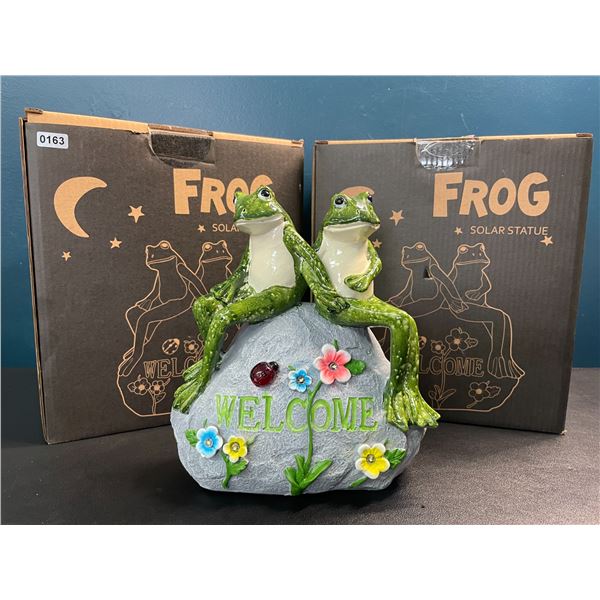 2 Frog Solar Statues - Perfect for Lawns, Gardens, Pathways - 8 inch - Brand New
