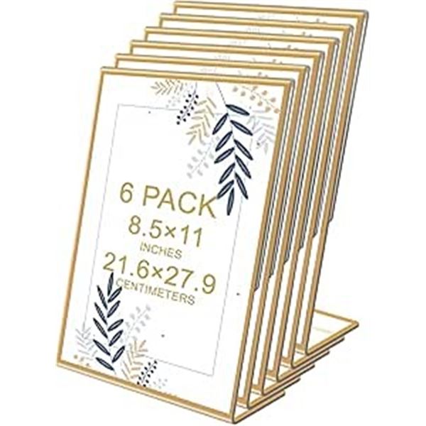Box of Danoni Acrylic Sign Holders - Gold - 11 x 8.5" - 6 Pack - Brand New