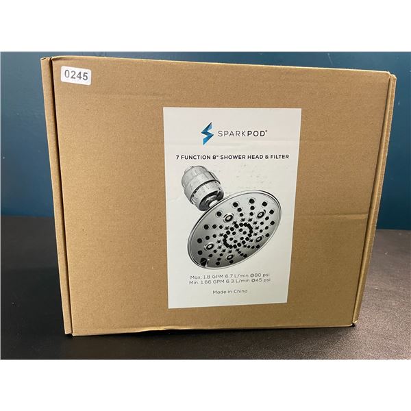 1 Sparkpod High Pressure Rain 7 Function 8-Inch Shower Head & Filter - Polished Chrome - Brand New!