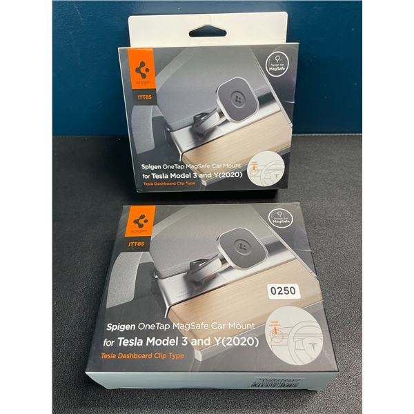 2 Spigen OneTap MagSafe Car Mounts for Tesla Model 3 and Y - New