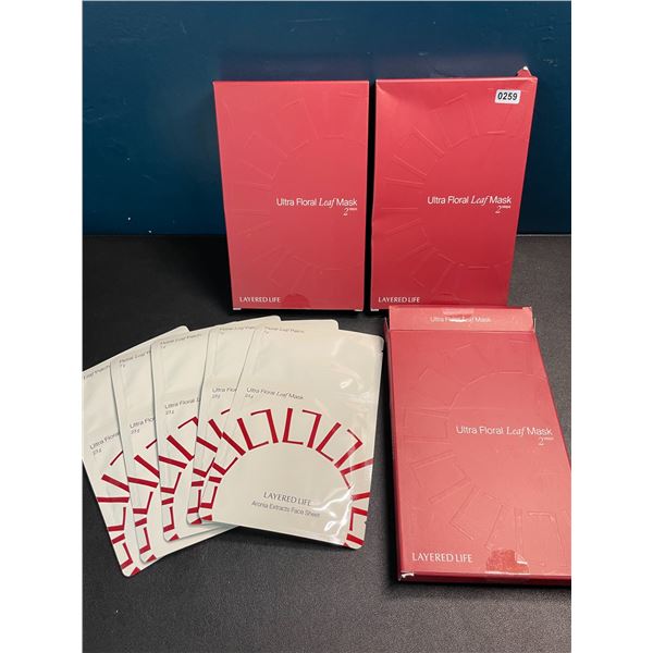 3 Boxes of Layered Life Ultra Floral Leaf Facial Masks/Facial Sheets - 5 Face Masks Each - New