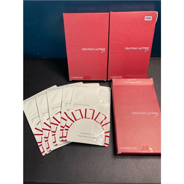 3 Boxes of Layered Life Ultra Floral Leaf Facial Masks/Facial Sheets - 5 Face Masks Each - New