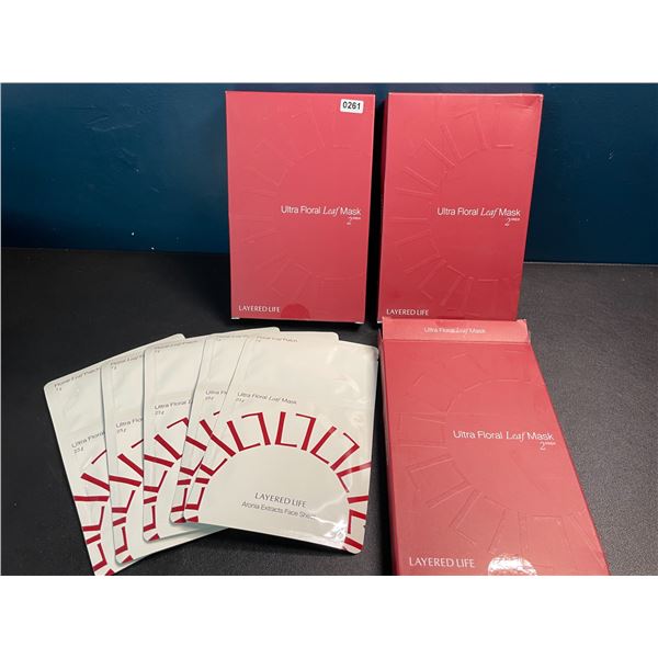 3 Boxes of Layered Life Ultra Floral Leaf Facial Masks/Facial Sheets - 5 Face Masks Each - New