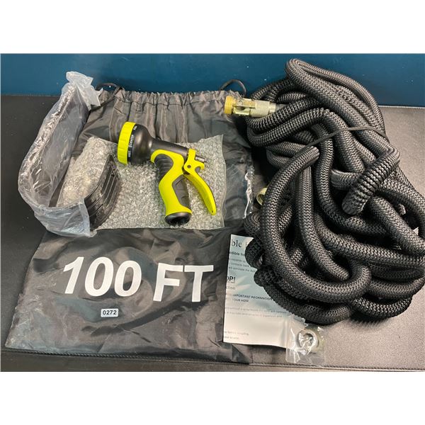1 Expandable Garden Hose with Nozzle & Hose Hanger - 100FT Long Length - Brand New