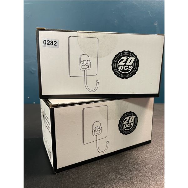 2 Boxes of All-Purpose Large Adhesive Wall Hooks - 20PCS Per Box - New