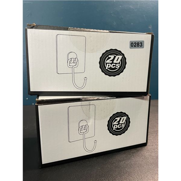 2 Boxes of All-Purpose Large Adhesive Wall Hooks - 20PCS Per Box - New