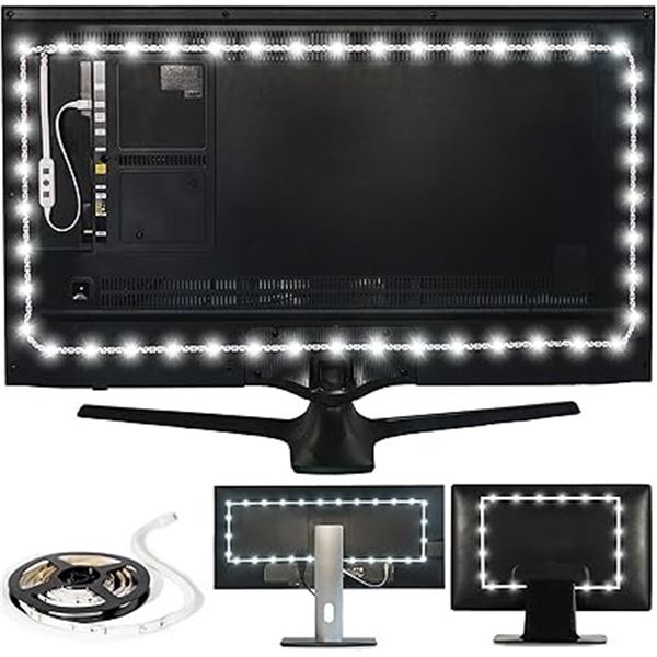 2 Luminoodle USB LED TV & Monitor Backlight Strip Kits - Pure White - 6500K - (9.8FT) - Brand New