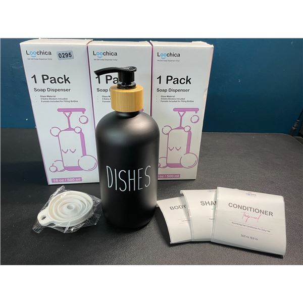 3 Matte Black Glass Soap Dispensers (Rae-Dunn-Inspired Design) - New