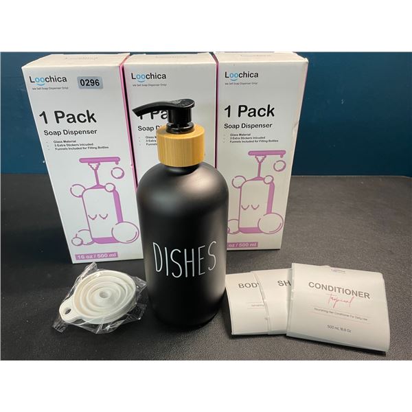 3 Matte Black Glass Soap Dispensers (Rae-Dunn-Inspired Design) - New