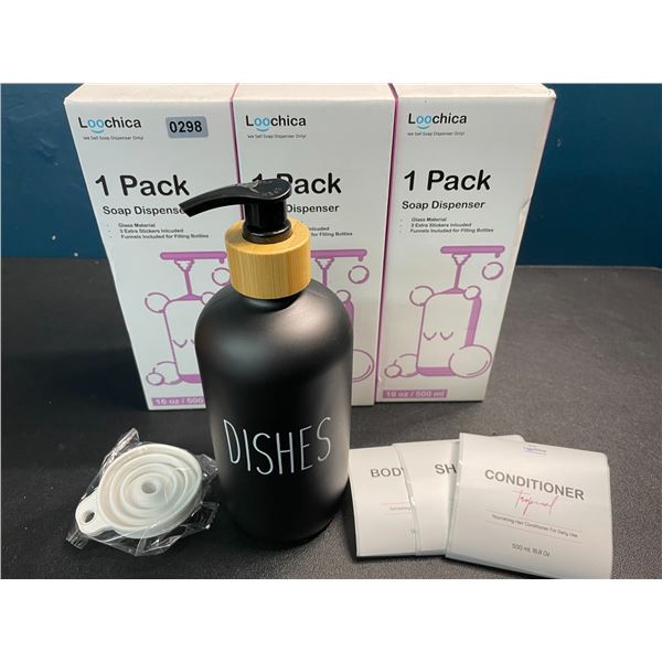 3 Matte Black Glass Soap Dispensers (Rae-Dunn-Inspired Design) - New