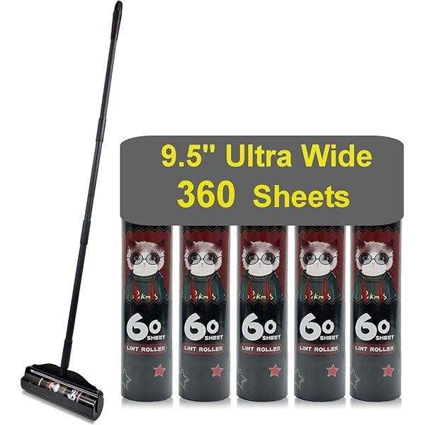 1 Rikmss Large Lint Roller (9.5" Wide) with Adjustable Length - 5 Refills Included - New