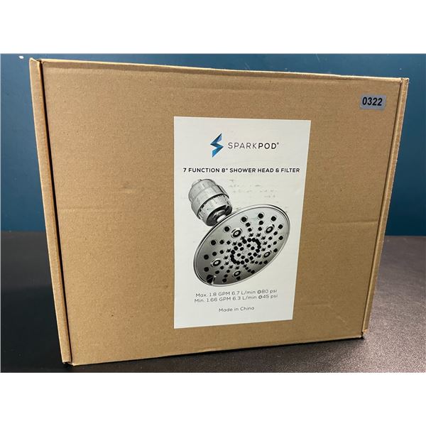 1 Sparkpod High Pressure Rain 7 Function 8-Inch Shower Head & Filter - Polished Chrome - Brand New!