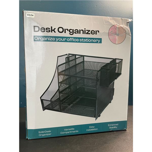 1 Large 5-Tier Desk Organizer/Document Tray w/ Drawer, Pencil Cups, File Holders - New