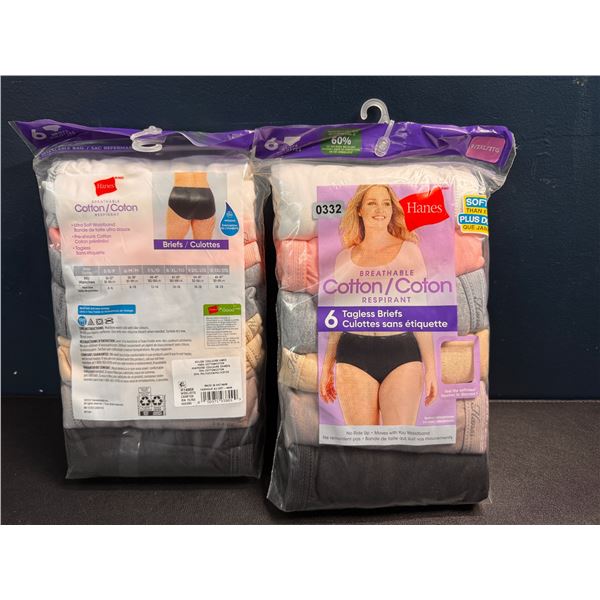 2 Packs of Hanes 2XL Breathable Cotton Tagless Briefs - 6 Per Bag