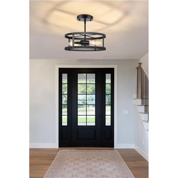 1 Black Vintage Style Semi Flush Mount Ceiling Light