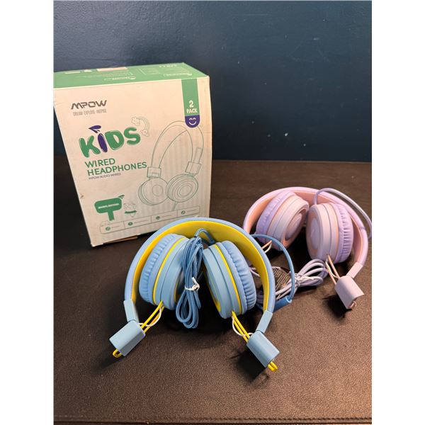 1 Mpow Kids Wired Headphones - 2 Pack Pink and Blue