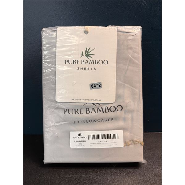 1 Set of 2 Pure Bamboo Pillow Cases Silver - King