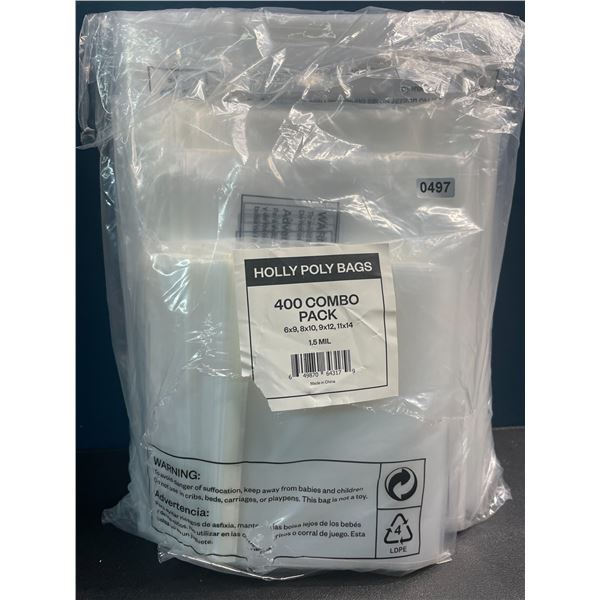 1 Combo Pack of Industrial Strong Clear Poly Bags - Assorted Sizes - 400PCS Included - Brand New