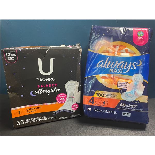 1 Pack of U by Kotex Ultra Thin Pads + Wings (38pcs) & 1 Pack of Always Maxi Pads (28pcs) - New