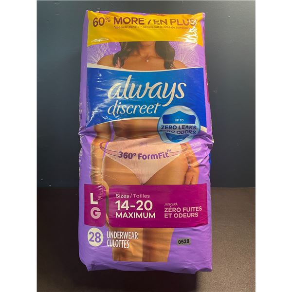 1 Pack of Always Discreet Adult Incontinence Underwear for Women & Postpartum - LG - 28pcs - New