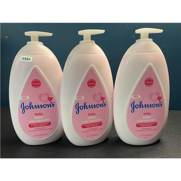 3 Jumbo Bottles of Johnson's Baby Lotion - 800ml each - Hypoallergenic Lotion - Brand New