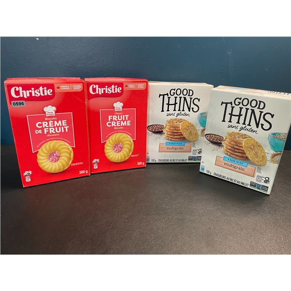 4 Assorted Boxes of Treats/Crackers - Christie Classic Fruit Creme Biscuits + Good Thins Crackers