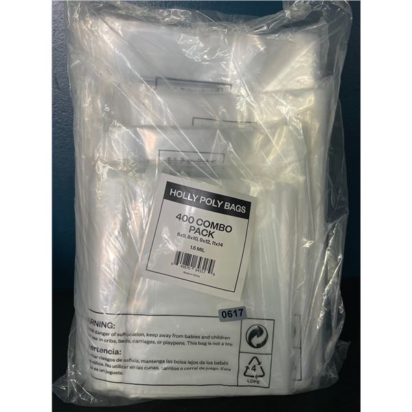 1 Combo Pack of Industrial Strong Clear Poly Bags - Assorted Sizes - 400PCS Included - Brand New