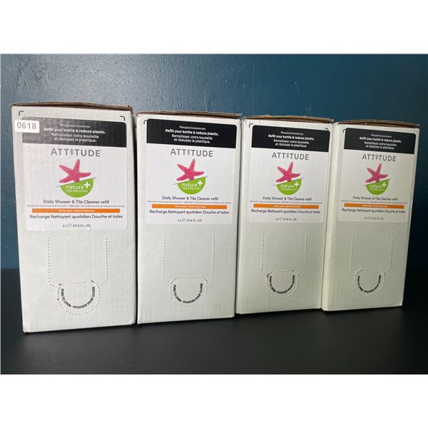 4 Boxes of Attitude Daily Shower & Tile Cleaner Liquid Refills (2L Per Box) - Citrus Zest - New