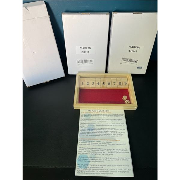 3 "Shut the Box" Wooden/Dice Classic Tabletop Games - Great for Game Nights! - New