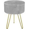 Image 1 : 1 Modern Velvet Footstool with Storage - Grey w/ Gold Legs - Brand New!